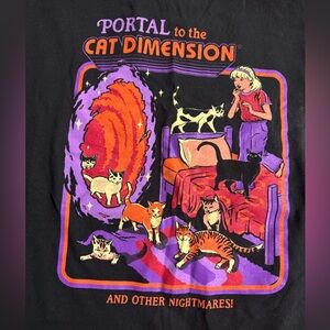 Portal to the Cat Dimension Graphic Tee - Black with Purple & Orange Print